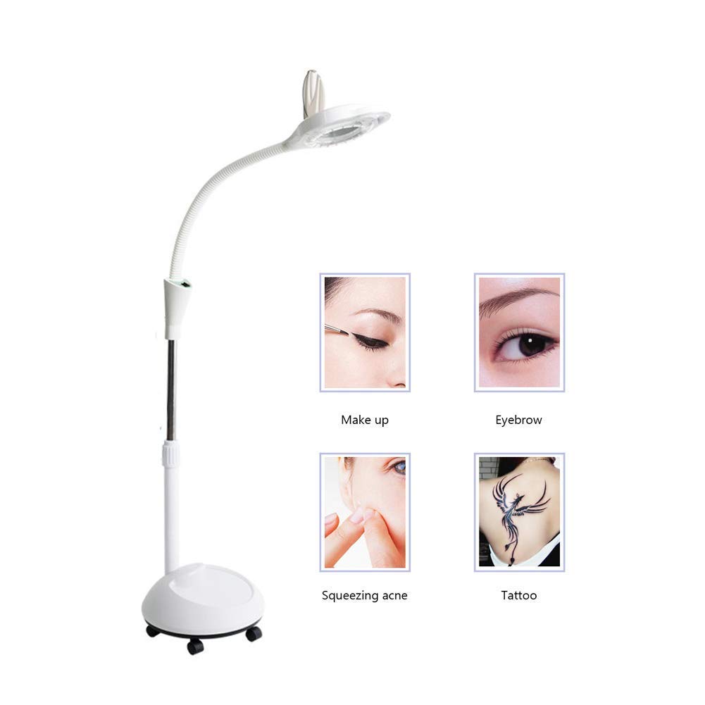 Lupa, lampa LED do tatuażu, lampa kosmetyczna, zimne światło, 18-krotna lupa, lampa podłogowa do tatuażu, brwi, lampa bezcieniowa, możliwość podnoszenia i opuszczania, lupa podł(B