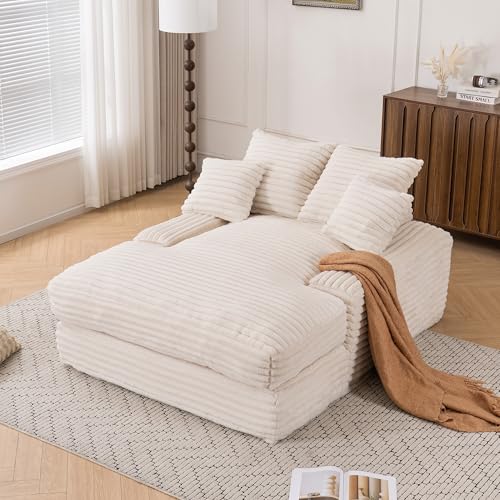 Ktipm Sofa Comprimido al Vacio Moderno con 4 Cojines, Suave Sofá Cama Sofa Chaise Longue, Sofás Comprimidos al Vacío Boneless Couch, Sofas de Salon, 137x175x63 cm, Pana, Beige