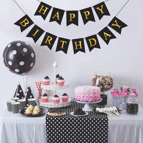 Image of Happy Birthday Banner Party Banner NO DIY Birthday Sign Black and Gold