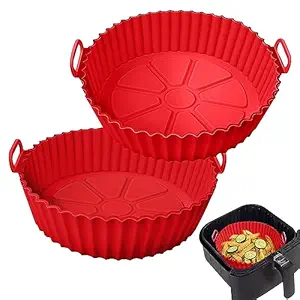 Altalsby Silicone Air Fryer Liner 2 Pack, 8 inch Non-Stick Reusable Air Fryer Basket Liners for 3-5 QT Baskets, Heat Resistant Easy Cleaning Air Fryers Silicone Pot, Oven Microwave Accessories, Red