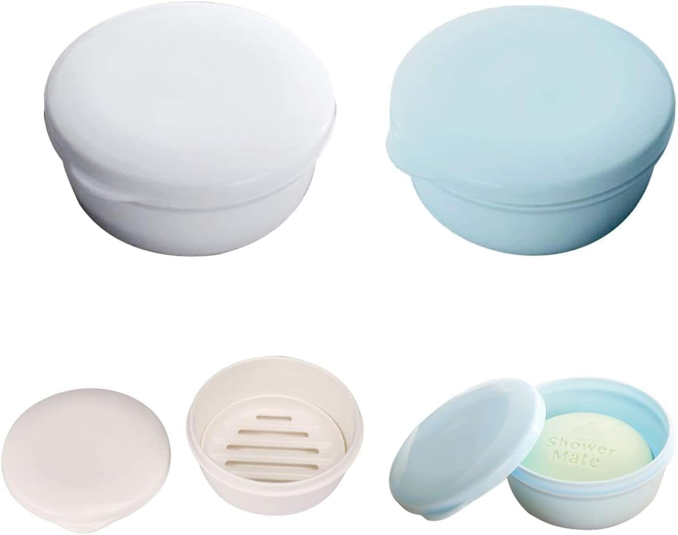 Travel Soap Box, Portable Circular Seal Handmade Soap Box with Lid Watertight Plastic Soap Holder 2Pcs