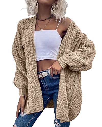 Image of Dyexces Womens Oversized Cable Knit Long Sleeve Lantern Cardigan Sweaters