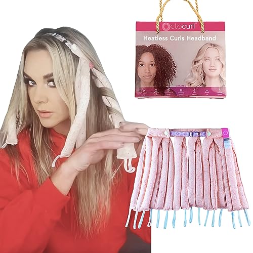 Octocurl Heatless Hair Curler Medium Length (Cotton Poplin) - Hair Rollers To Sleep In - Heatless Curling Headband (Medium Length - Methinks Pink) #TOP24