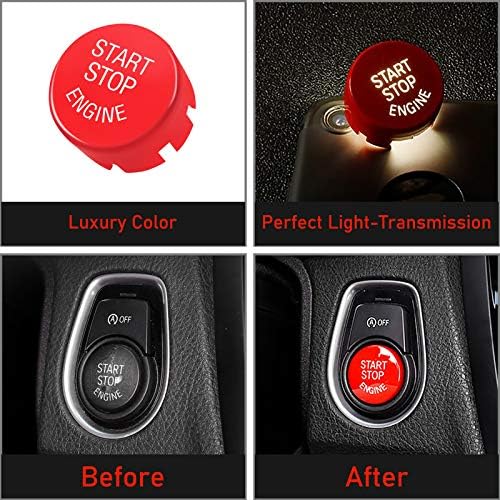 TTCR-II Sports Red Start Stop Engine Switch Button Cover Compatible with BMW, Engine Power Ignition Replacement (Fits: BMW 1 2 3 4 5 6 7 X1 X3 X4 X5 X6/ F30 F10 F01 F15 F25 G30 G31 G11 G12)