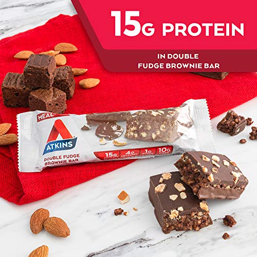 Atkins 405903 Double Fudge Brownie Protein Meal Bar, High Fiber, 15G Protein, 1G Sugar, 4G Net Carb, Meal Replacement, Keto Friendly thumb #3