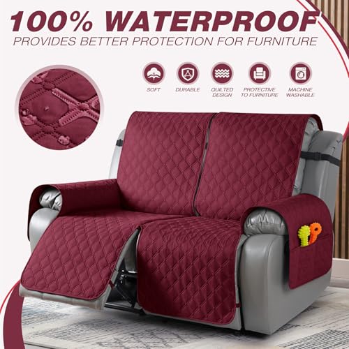 Image of TAOCOCO 100% Waterproof Recliner Covers, Recliner Sofa Covers with Leg Straps, Reversible Recliner Couch Cover for Reclining Chair, Washable Couch Protector for Pets Kids(2 Seater, Wine)