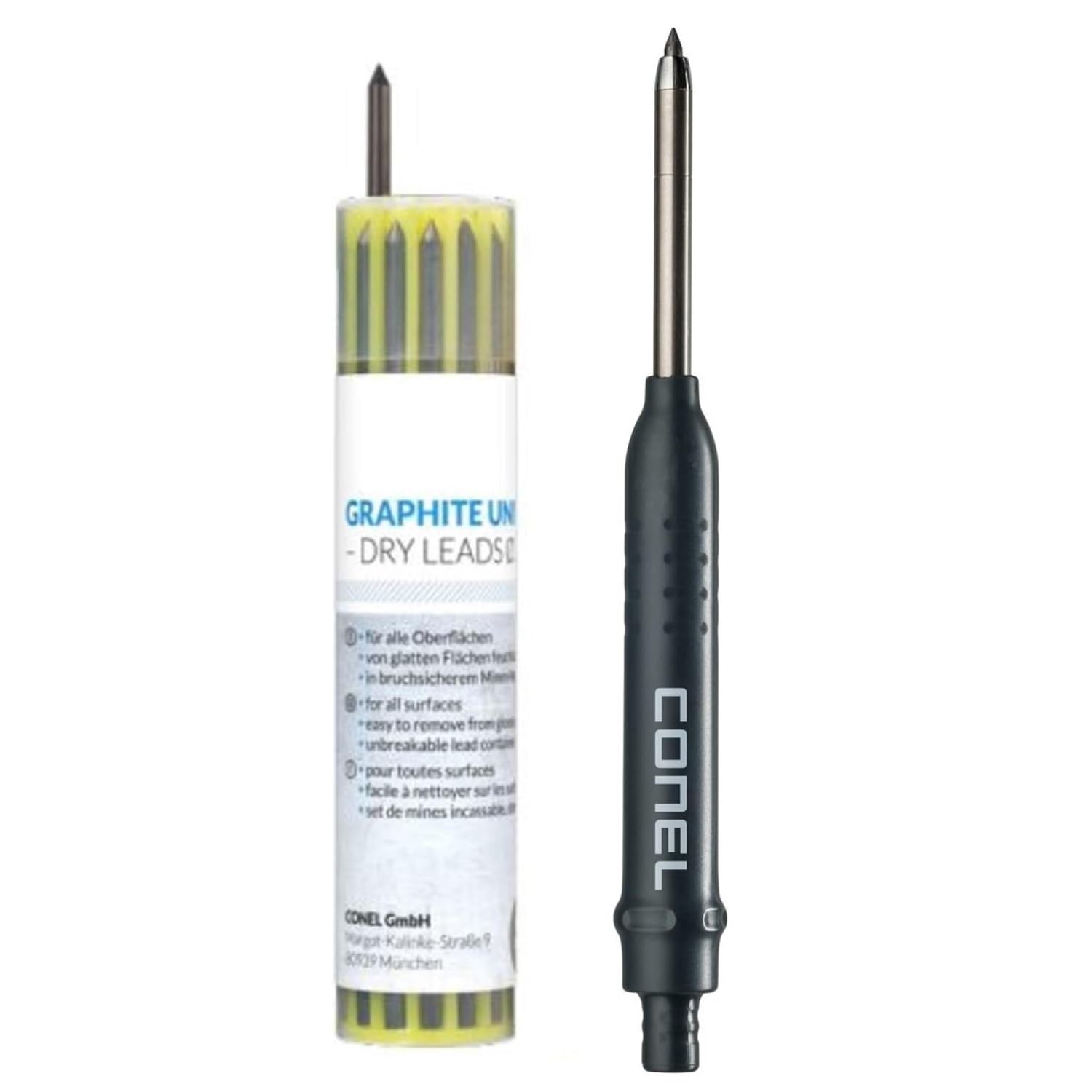 M.H.B. CONEL Baumarker Graphitmine schwarz Profi Tieflochmarker inkl. Minenset VPE 12 Stk.