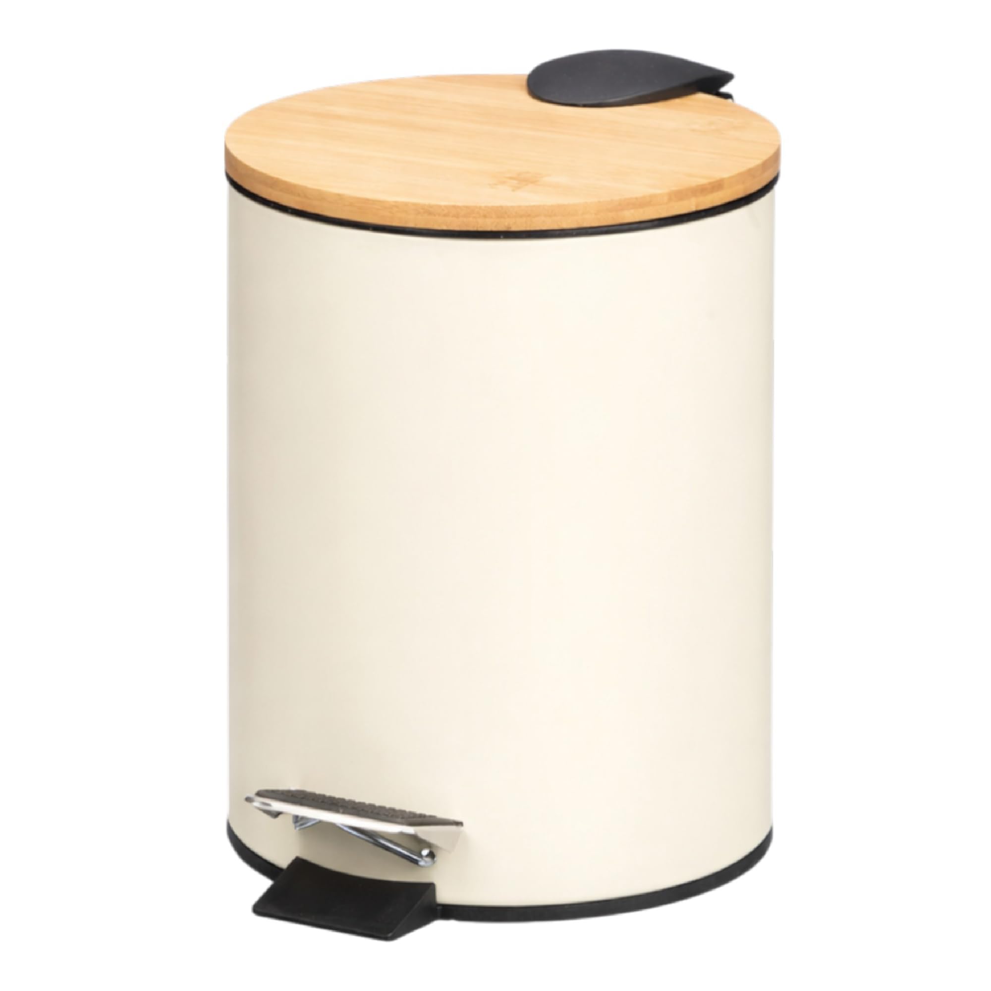 TIENDA EURASIA – Papelera Baño | Metal + Tapa de Bambú | Capacidad 3L | Medidas 17x21x23.5 cm y Cubo Interior 16.8x16.8x18.2 | con Pedal (Beige)