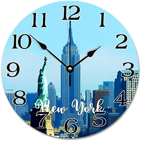 New York USA Cityscape Wall Clock New York Scenery Travel 12 Inch Large Wall Clocks Battery Operated Silent Country City Souvenir Farmhouse Wall Decor for Kitchen Bedroom Living Room Classroom