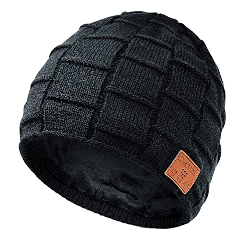 COZOME Bonnets Bluetooth Cadeau Noel, Unisexe l'hiver Ski Coupe-Vent Musique Casquette, Stéréo HD Microphone Bonnet Tricoté pour Ski, Patinage(Noir) Cover