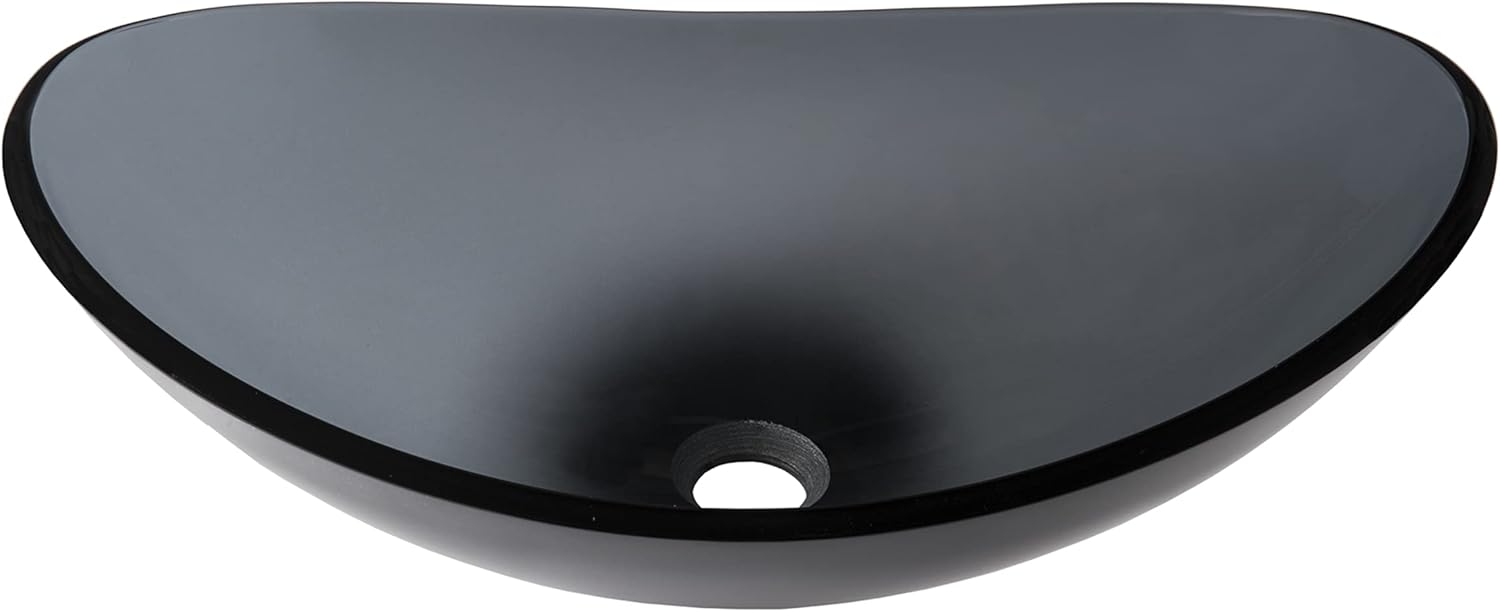 Miseno MNO-G423 Oval 21-1/2" Tempered Glass Vessel Bathroom Sink - Flat Black Drain