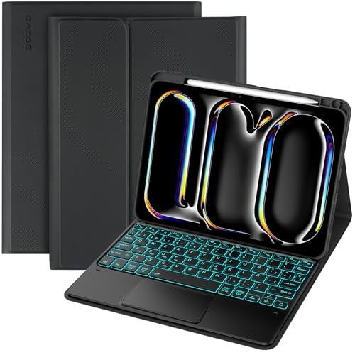 CACOE Funda Teclado iPad Pro 11" M4 2024, Teclado con Touchpad, Iluminación de 7 Colores, [Español] QWERTY, Magnético Desmontable Bluetooth Teclado para iPad Pro 11 M4 (A2836/A2837/A3006), Negro