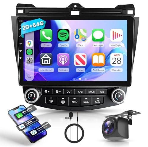 for Honda Accord 7th 2003 2004 2005 2006 2007 Android Car Stereo with Wireless Carplay/Android Auto 10.1' Touchscreen Autoradio Support WiFi GPS Navigation Backup Camera SWC FM/RDS Radio 2G+64G