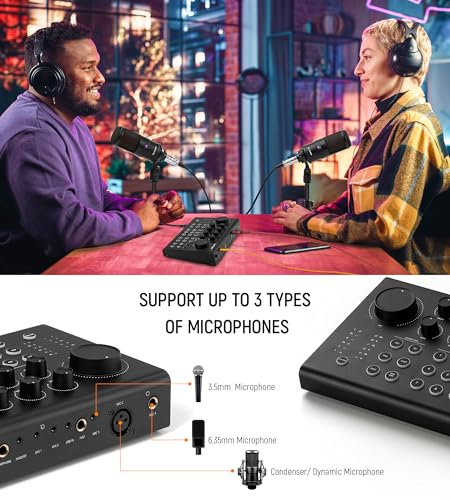 Synido Podcast Equipment Bundle Studio Audio mixer All-in-One Podcast Production for Live Streaming Music Recording Sound Card for PC/Laptop/Phone, Streaming/Podcasting/Gaming (Black)