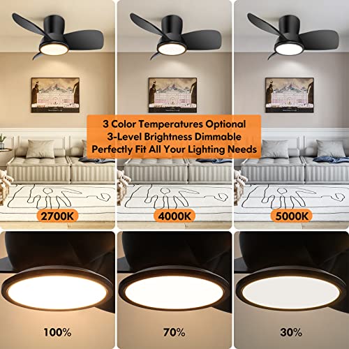Ceiling Fans With Lights, 30 Inch Quiet Black Ceiling Fan With Remote, Dimmable 3-Color Temperature Ceiling Fan Light, Reversible Modern Ceiling Fan For Bedroom Kitchen Living Room Covered Outdoor #TOP2