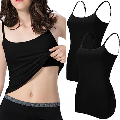 Image of Ibeauti Womens Camisole with Shelf Bra Cotton Tank Top Adjustable Spaghetti Straps Cami Tops 3 Packs