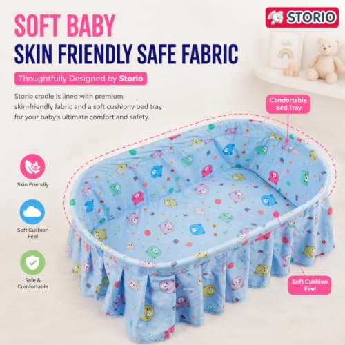 Image of Storio Cozy Euro Cradle for New Born Baby | Baby Jhula, Palna & Swing Cradle for 0 to 3 Years | Thottil /Uyyala for Newborn | Swing Jhula for 0-2 Years Kids - Blue