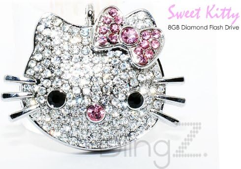 TheBlingZ 8GB Cute Kitty Diamond Bling Heart Jewellery Jewelry USB Flash Drive Disk Memory with Simulated DIAMOND Crystals -Ideal Great Gift