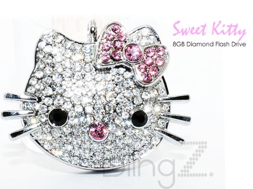 TheBlingZ 8GB Cute Kitty Diamond Bling Heart Jewellery Jewelry USB Flash Drive Disk Memory with Simulated DIAMOND Crystals -Ideal Great Gift
