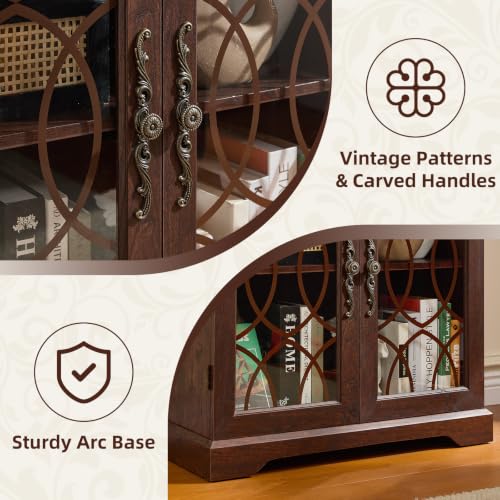 Image of Joaxswe 67 inch Tall Pantry Cabinet Set of 2, Vintage Kitchen Pantries Cabinets with Glass Doors & Adjustable Shelves, Wood Cupboard with Large Storage for Dining Room, Bathroom, Walnut