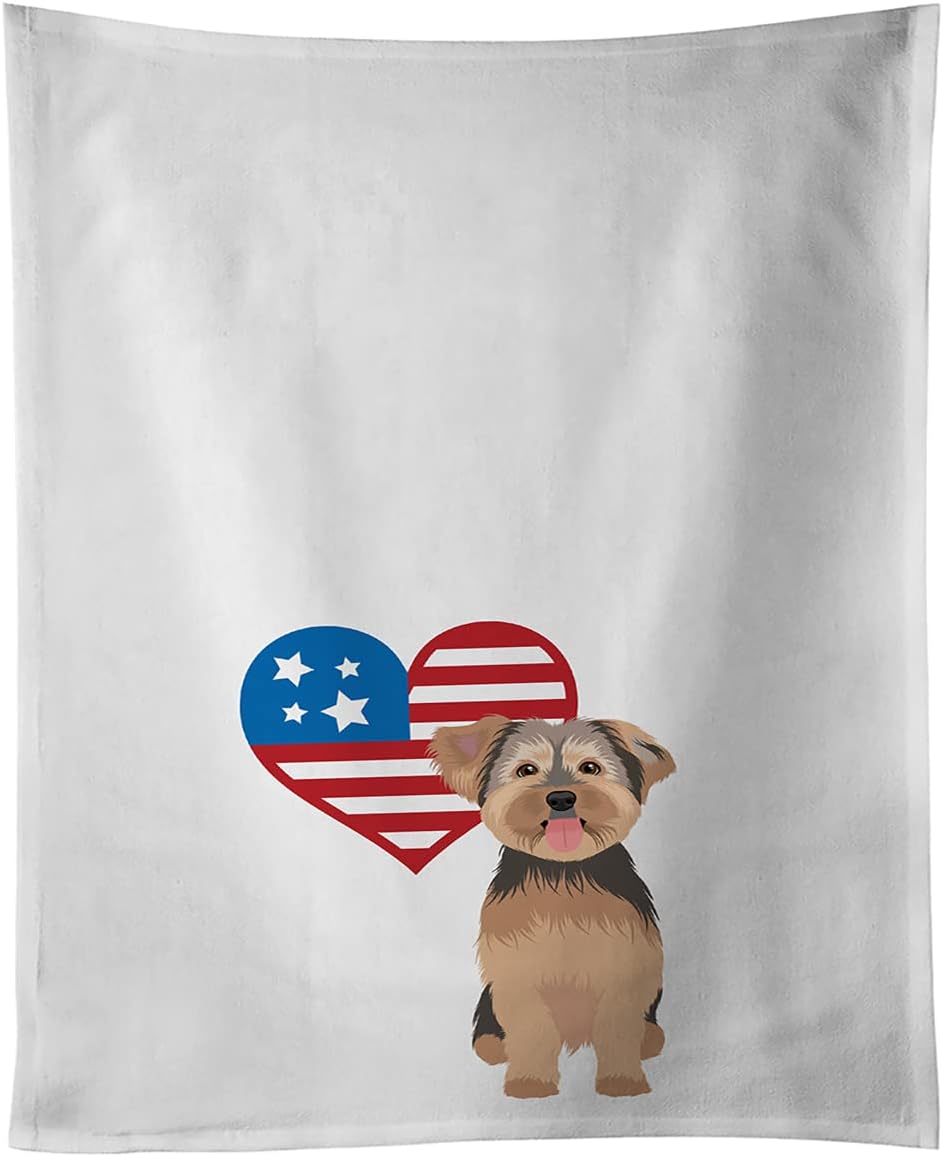 Caroline's Treasures WDK4305WTKT Yorkie Chocolate #2 Patriotic White Kitchen Towel Set of 2 Dish Towels Decorative Bathroom Hand Towel for Hand, Face, Hair, Yoga, Tea, Dishcloth, 19 X 25, White