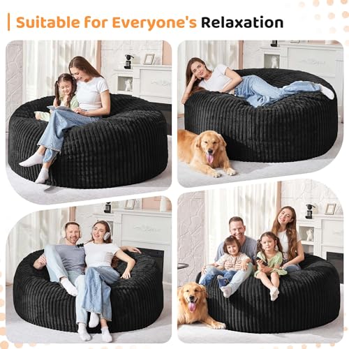 Image of HABUTWAY 6FT Bean Bag Chair, 6' Large Bean Bag Chairs for Adults with Removable Stripe Plush Cover, Memory Foam Beanbag Chair for Living Room Bedroom Dorm,Black