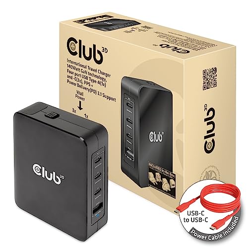 Cargador GaN 140W USB C múltiple Club 3D CAC-1917 adaptador de corriente