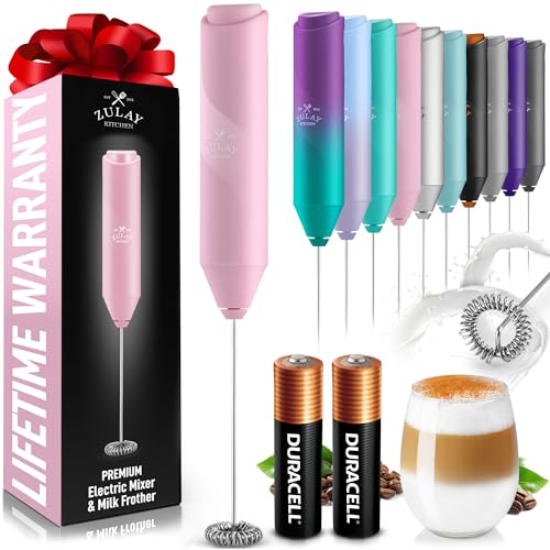 Image of Zulay Kitchen Powerful Milk Frother AA Batteries Included - Ultra Fast Handheld Drink Mixer with Stainless Steel Whisk Stirrer for Coffee, Protein, Matcha & More, Frother Wand Electric Frothmate