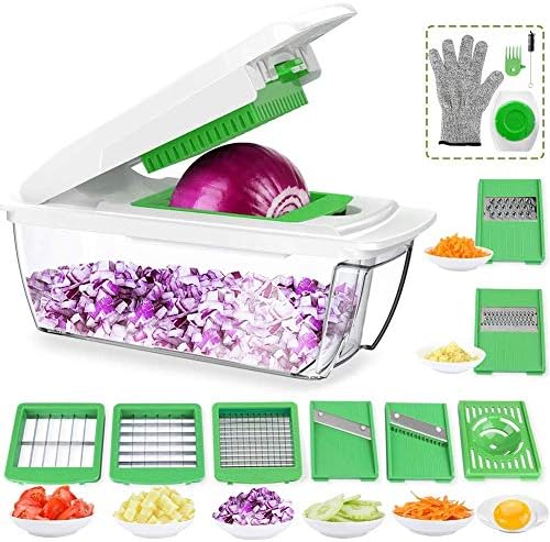CHUGOD Vegetable Chopper Mandoline Slicer Dicer, Newly Improved Onion Cutter Heavy Duty All in One Fruit Cuber Multi Blades Kitchen Food Cheese Grater Egg Separater