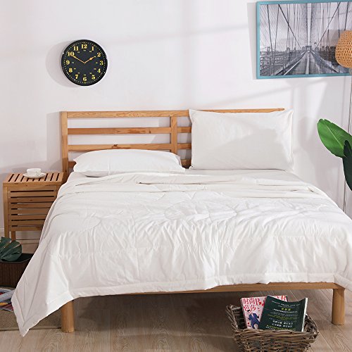 Ntcoco 3 Piece Comforter Set Thin Quilt Summer Lightweight Comforter,100% Washed Cotton,Machine Washable,Soft Comfy Breathable Can Sleep Naked (White, King) #TOP2