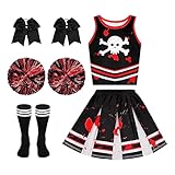Mädchen Cheerleading Outfit - Kostüm, Jubeluniform | Cheerleader -Kostüm mit Pompoms, Bogenstirnband und Socken, ideal für Halloween, Konzerte, Bühnenaufführungen, Geburtstagsfeiern, Schulveranstaltun