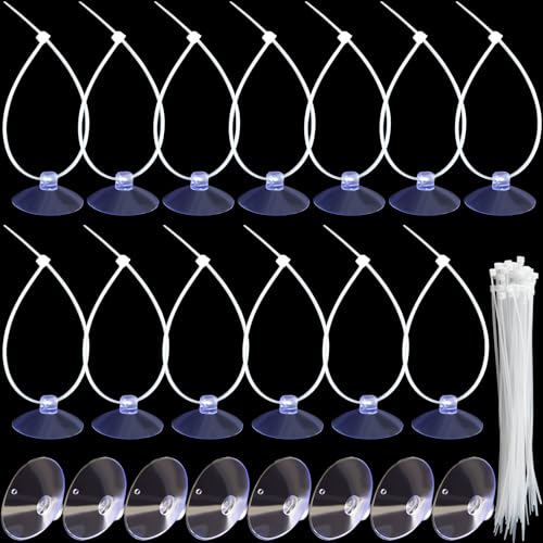 Alpinleux 30 Pack 35mm Suction Cups with 50 Pcs Zip Ties, Aquarium Suction Cups for Fish Tank Decorations, Multifunctional Rubber Sucker Pad Without Hooks for Home & Kitchen Hanging Organization