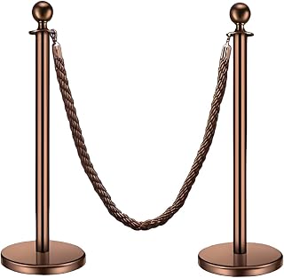 YVYKFZD Stainless Steel Stanchion Post Queue, Crowd Control Stanchion with 4.9 ft Polyester Woven Rope, Round Top Queue Barrier Posts, for Hotels, Banks, Auto Shows(2 Pack)