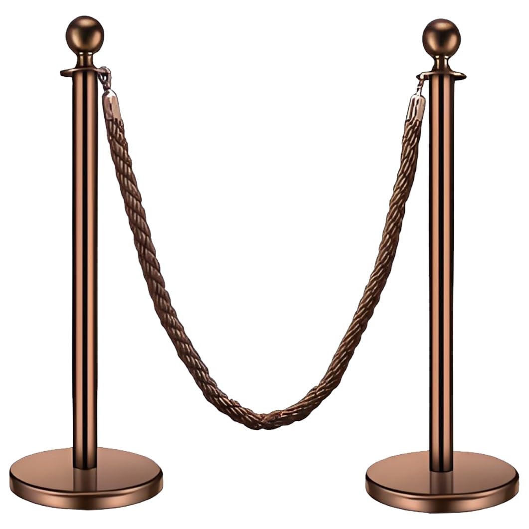 Aioneer Crowd Control Stanchion Post With Woven Rope, Stainless Steel Queue Barrier For Events, Hotels, And Banks-2 Pack