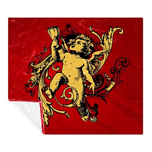 Manta de forro polar, manta de ropa de cama súper suave de lujo, lindo ángel bebé niño fondo rojo