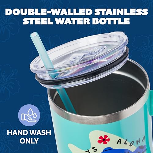 Image of Silver Buffalo Disney Lilo and Stitch Aloha No Bad Days Chillin' Double Walled Stainless Steel Tumbler with Handle and Straw, Fits in Standard Cup Holder, 40 Ounces