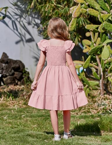 Arshiner Girls Dresses Double Pleated Sleeve Square Neck Off Shoulder with Pockets Tween Sundress Size 5-164