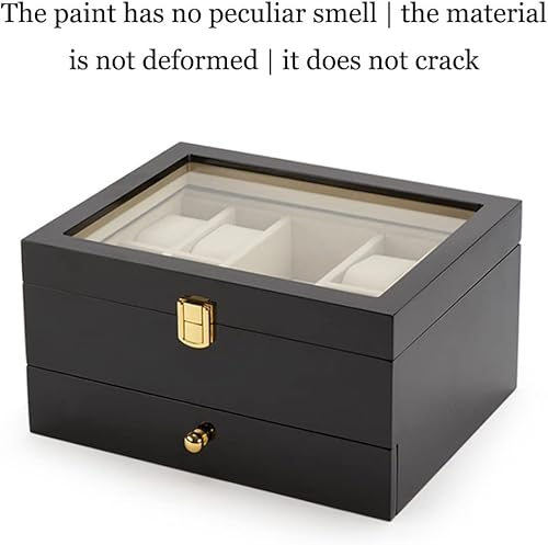 Miniatura 2 de AXOIN HZH Caja de almacenamiento de reloj de madera, caja de joyería de doble capa, gabinete de almacenamiento de reloj con cubierta de cristal,