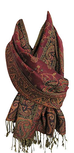 Reversible Jacquard Paisley Pashmina Silk Fringe Shawl Wrap Scarf3
