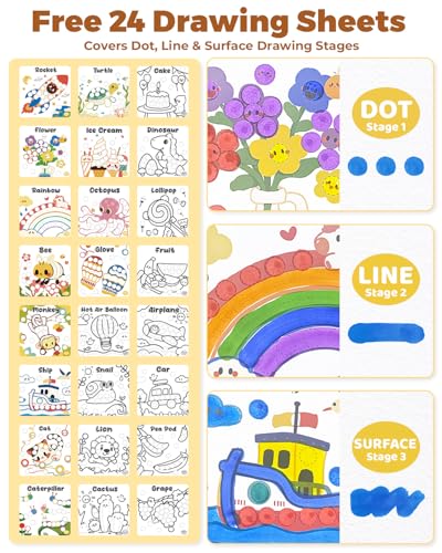 JUPITEARTH Bingo Markers,12 Farben Auswaschbar Dot Marker für Kinder(60ml) Stempel mit 120 PDF,12 bedruckten Aktivitätsblättern,Bingo stift für Kinder-Kunstaktivitäten