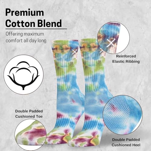 Image of Odd Sox - Basix Unisex Tie Dye Collection Crew Socks - Soft Cotton Blend, Breathable Cushioned Fit, Medium & Large Sizes