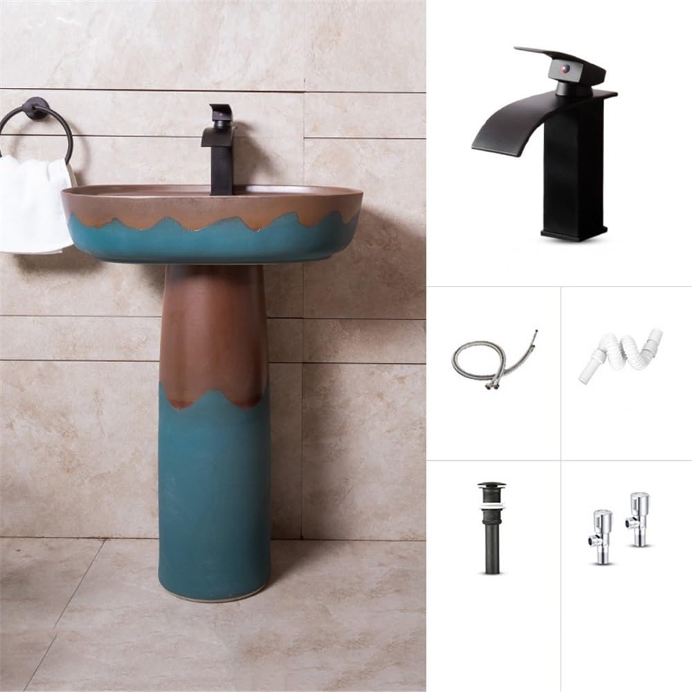Fregadero de pedestal Lavabo de pedestal cerámica, lavabo pie con grifo y desagüe