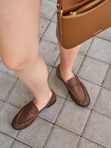 Image of Coutgo Penny Loafers for Women Comfortable Slip on Shoes Collapsible Heel Closed Toe Dressy Casual Work Flats