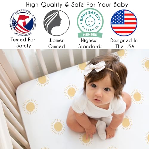 Image of Sweet Jojo Designs 3-Piece Baby Crib Sheets Set (White and Yellow Boho Sun) for Girls /Boys, Infant Nursery, Toddler Room - Fitted, Standard Size (Solid Mustard & Pumpkin Orange Bohemian, Celestial)