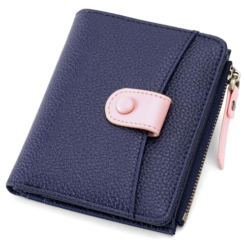 SENDEFN Small Wallet Women Leather RFID Blocking Bifold Zipper Pocket Card Holder with ID Window