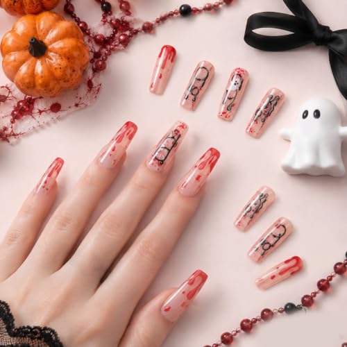 Halloween Press On Nails Design Reusable Fake Nails for Women Party (24PC) - image 3