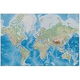 GREAT ART® Poster – World Map – Landkarte Reliefdesign Miller Projektion Erde Atlasmotiv Weltkugel Geographie Kartografie Weltkarte Dekoration Wandbild Din A2 (42 x 59,4 cm)