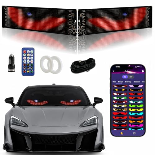 LED Eyes for Car Windshield 13.7x4.01in - 2PCS Programmable Devil Eyes Light, USB Powered, App/Remote Control, IP65 Waterproof, Dynamic LED Flexible Display for Car/Truck/SUVs