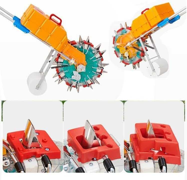 Sembradora manual con ruedas, sembradora de jardín de precisión de empuje manual para plantar áreas pequeñas, solución eficiente de siembra y fertilización
