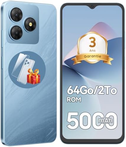 Telephone Portable Android, 6Go+64Go/TF 2To, Octa Core, Écran 6.5...